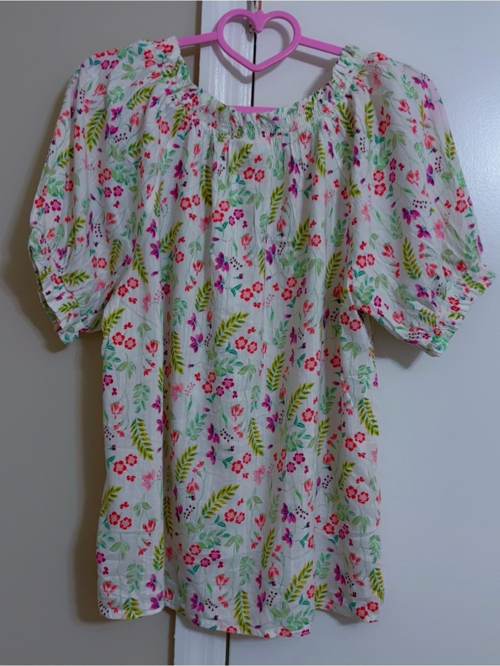 St. John's Bay White Floral Off-Shoulder Blouse with Pink & Green - Picture 4 of 4